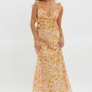 Yellow and White Plunge Maxi Sundress - Selfie Leslie